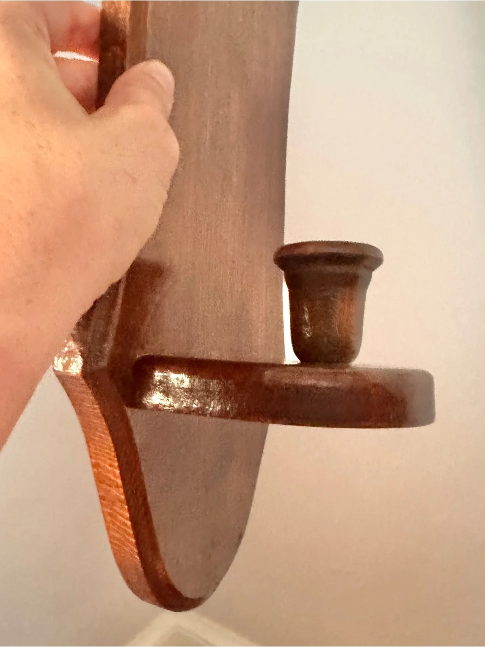 Vtg wood candle sconce with curved edge